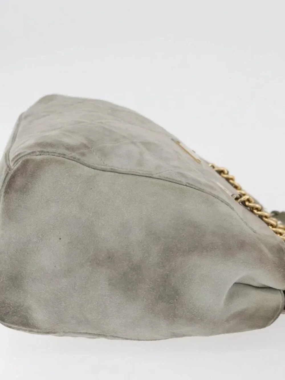 PRADA Chain Shoulder Bag Suede Gray Gold Auth